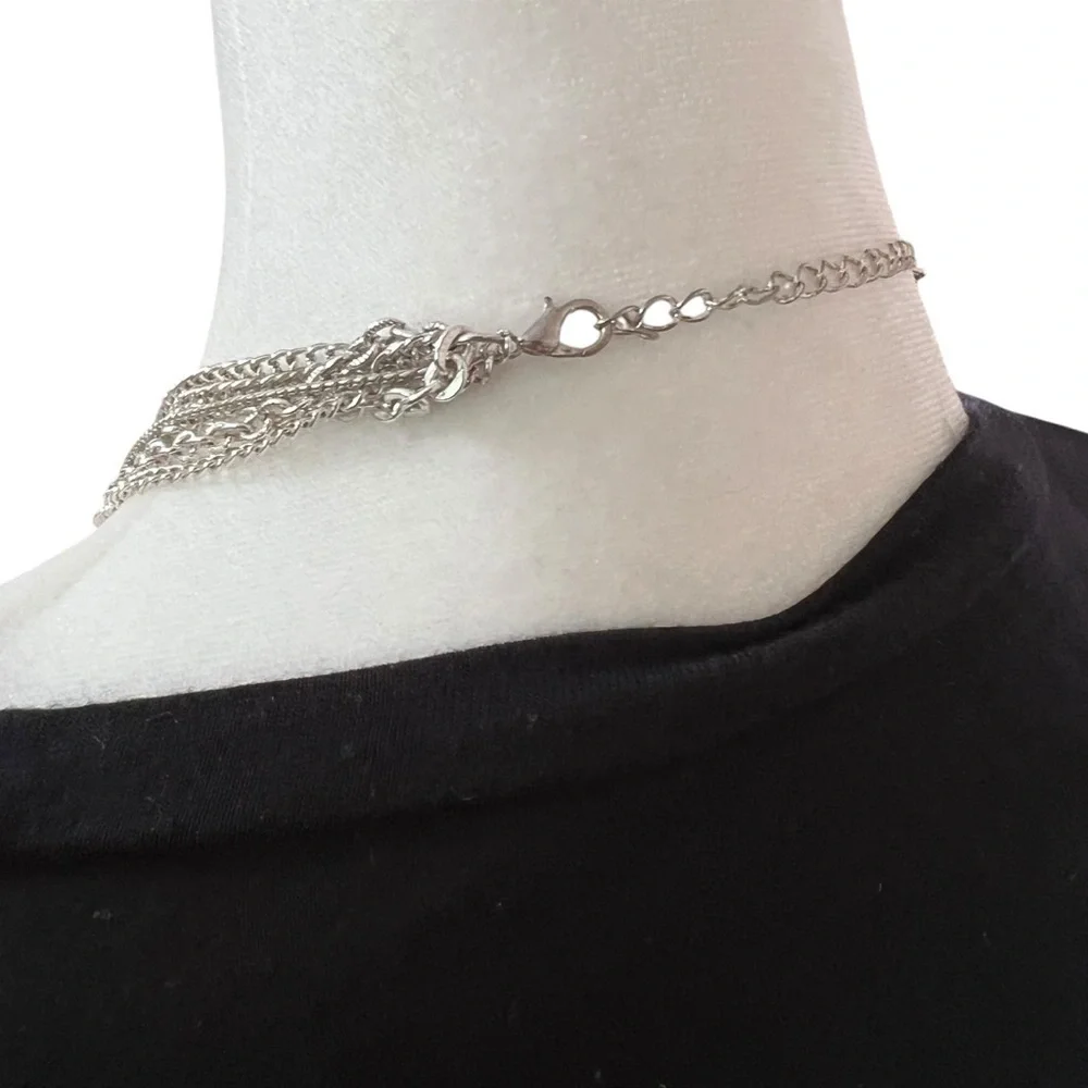 Silver Tone Layered Chain Necklace Long Turquoise Boho Elegant Dressy Draped 20s
